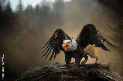 A mythical ancient beast called the griffin. A half eagle half lion creature.