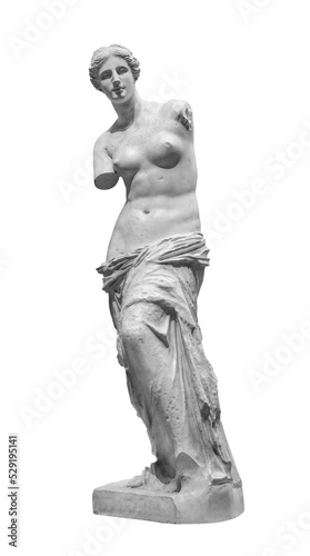 Plaster statue of Venus Milo. Beautiful woman Aphrodite sculpture solated on white background with clipping path photo