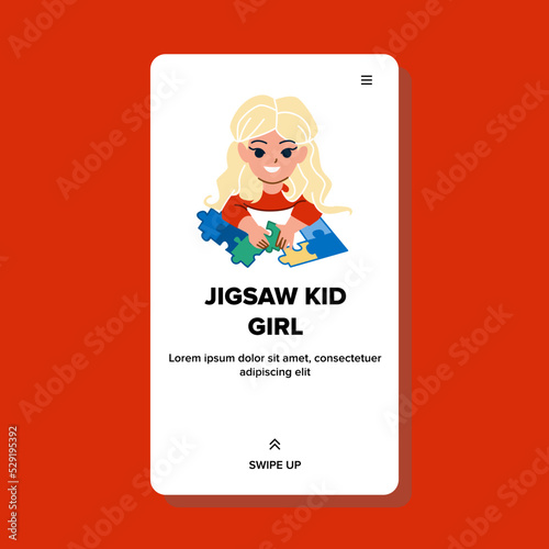 jig saw kid girl vector. puzzle child, home play, table game jig saw kid girl web flat cartoon illustration
