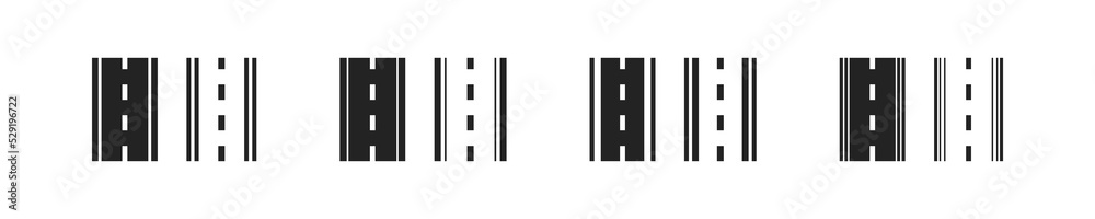 Road icon. Highway vector symbol. Simple outline street way icon. Asphalt straight icons set. Road strip black and blue web icons. Road icon. Highway vector symbol. Simple outline street way icon. Asphalt straight icons set. Road strip black and blue web icons.