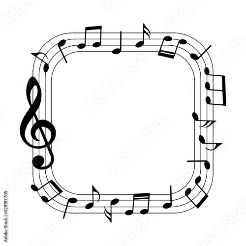 Music notes in square frame, musical border, vector illustration.