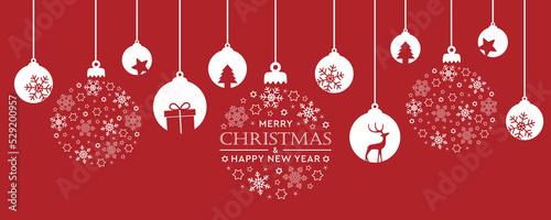 merry christmas card with hanging ball decoration