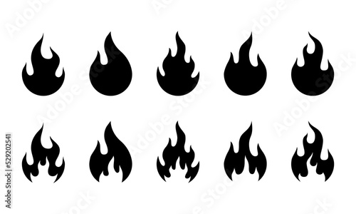 Fireball icon set concept silhouette black color isolated. Fire black icon. Flames icon.