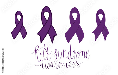 Rett Syndrome Awareness Month October handwritten lettering and purple support ribbon. Web banner vector template