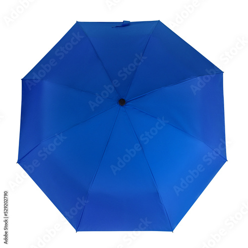 Top view of opened blue portable umbrella isolated on transparent background