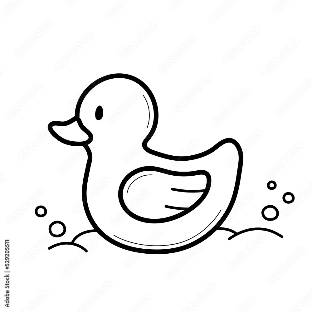 Bath rubber duck and foam with bubbles. Doodle line style. Isolated vector illustration. Bath rubber duck and foam with bubbles. Doodle line style. Isolated vector illustration.
