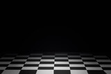 Black and white chess floor. empty chess board with dark background. 