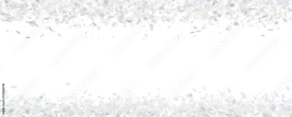 up and down border from white snowflakes high detailed, close-up, macro ,isolated png