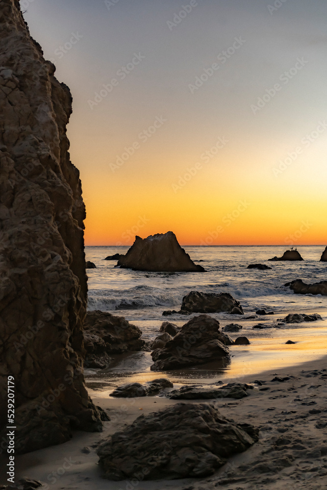 Sunset by the ocean at El Matador Beach.Malibu, California