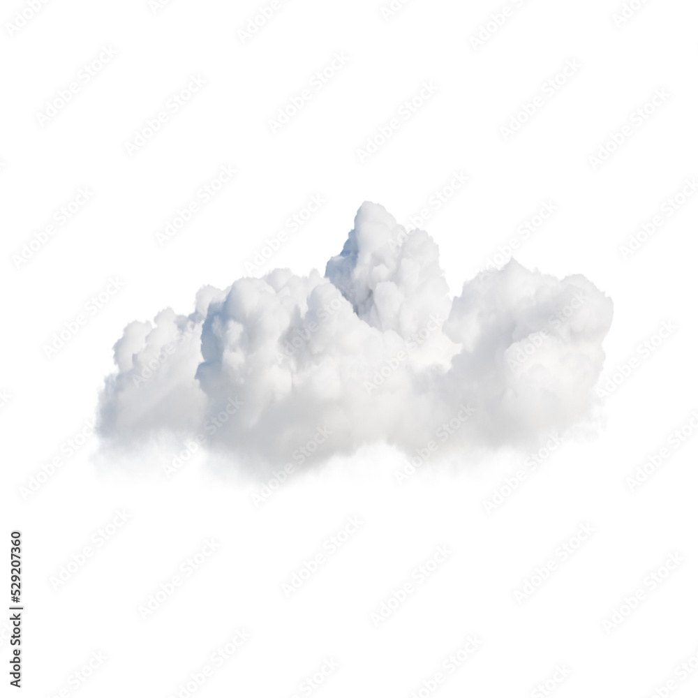 3d render. Shape of abstract white clouds. Cumulus clip art isolated on transparent background.