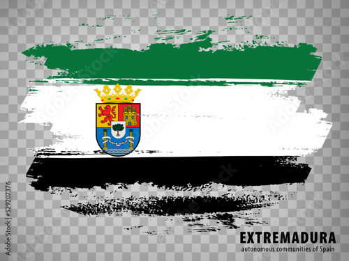 Flag of Extremadura brush strokes. Flag Autonomous Community Extremadura  on transparent background for your web site design, app, UI. Kingdom of Spain. Stock vector.  EPS10. photo