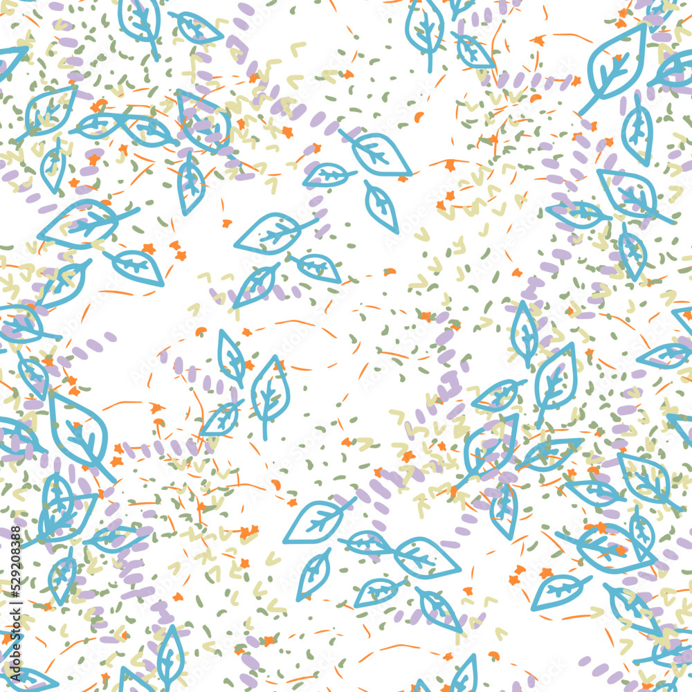 Abstract colorful fantasy messy doodle flower seamless pattern. Creative floral background. Ditsy floret texture.