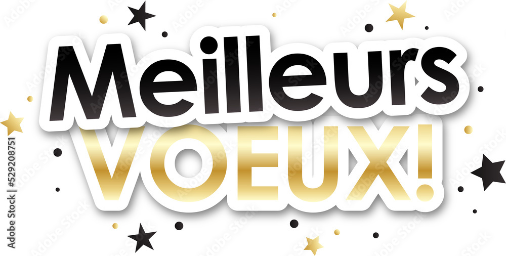 MEILLEURS VOEUX! bannière typographique vecteur en or et noir avec des étoiles MEILLEURS VOEUX! bannière typographique vecteur en or et noir avec des étoiles