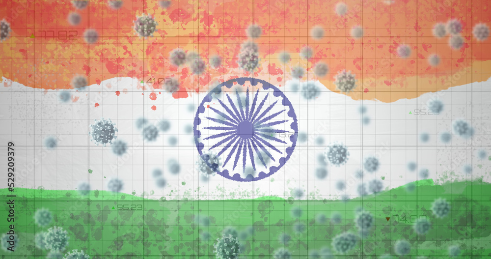 Composition of covid 19 cells and red lines statistics over indian flag