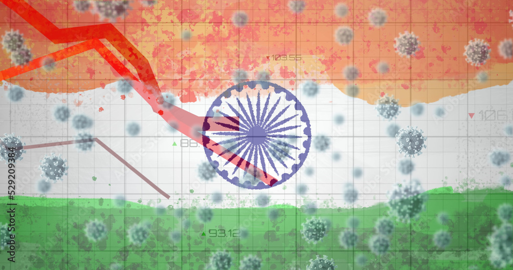 Composition of covid 19 cells and red lines statistics over indian flag
