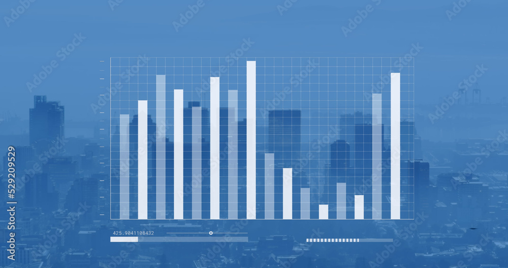 Fototapeta premium Image of digital data processing over cityscape