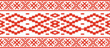 Vector red color seamless Belarusian national ornament. Ethnic endless black border, Slavic peoples frame.