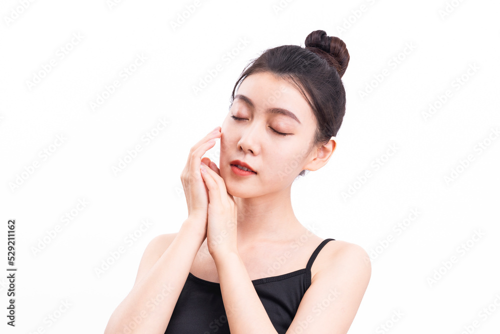 Beautiful woman in black suspenders on a white background Beautiful woman in black suspenders on a white background