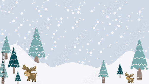 christmas tree in the snow and merry christmas happy time with snow fall and reindear or moose dear background 02 photo