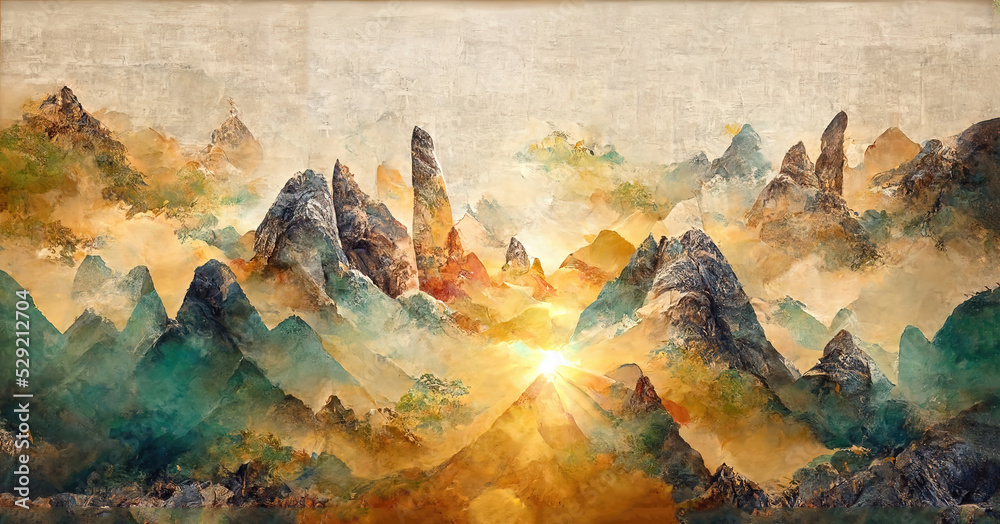 Landscape with mountains in a minimalist style. Luxurious mountainous