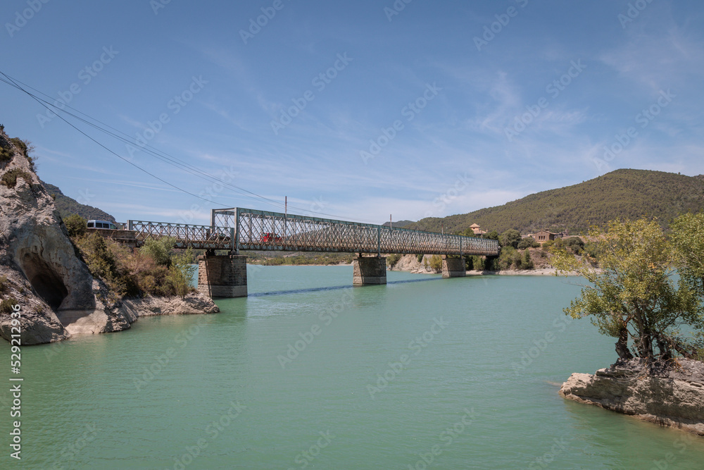 Bridge over the La Pena reservoir, Aragon, Spain
