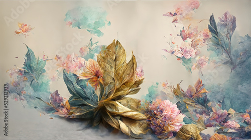 Flowers in the style of watercolor art. Luxurious floral elements, botanical ...