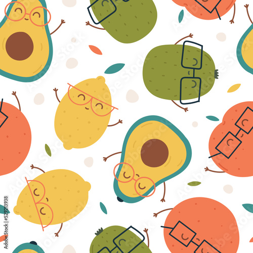 hand drawn cute childish fruit seamless pattern