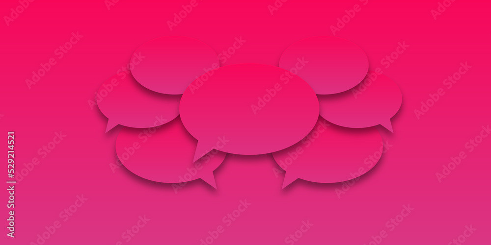 Circles pink purple lilac speech bubbles with shadow on isolated background.  illustration. The concept of communication between people in society.