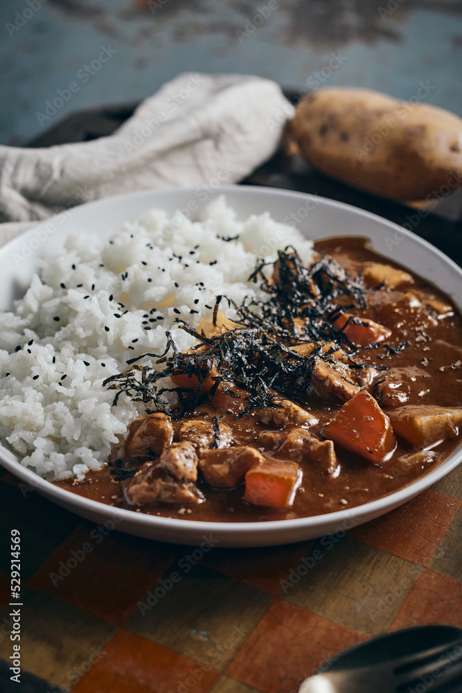 Fototapeta premium homemade pork curry japanese style with rice