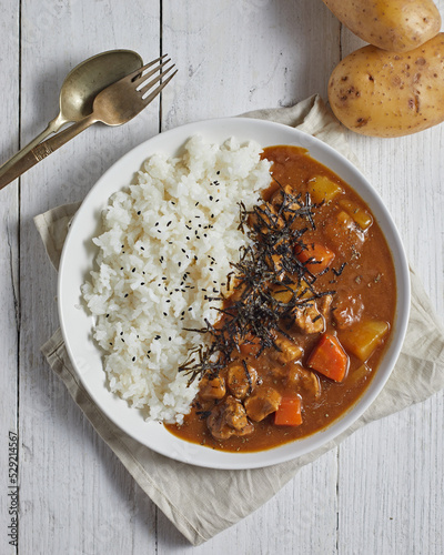 homemade pork curry japanese style with rice photo