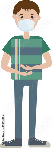 School child wearing a medical respirator face mask. Protection from the virus, from air pollution in the city, from dust. Taking care of your health, the new reality