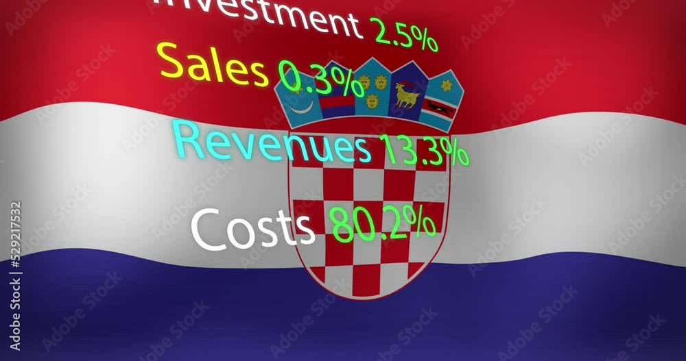 Animation of data processing over flag of croatia