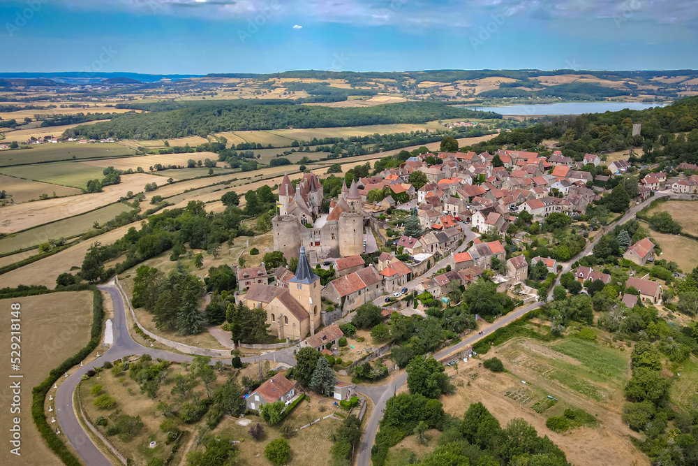 Aerial view above the plus beaux Village of Châteauneuf in France 
