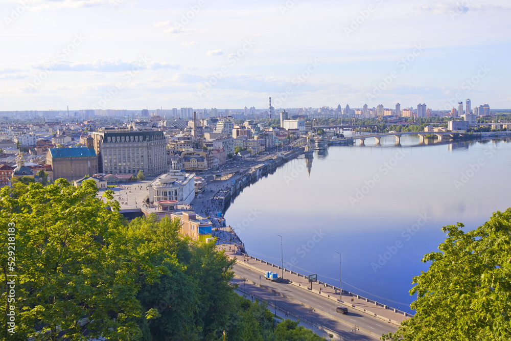 Fototapeta premium Kyiv cityscape panorama from Podil, Ukraine