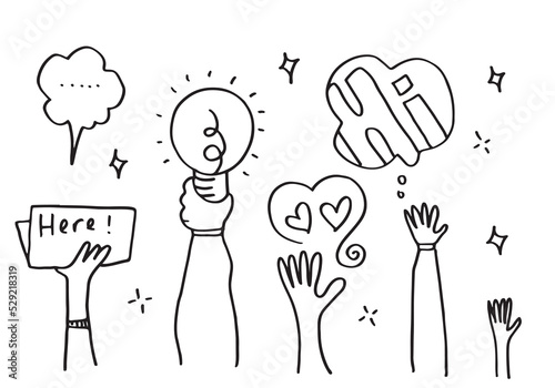 Applause hand draw on white background with hi text and other element.vector illustration.