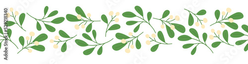 Seamless border with mistletoe branches. Template for winter Christmas design 