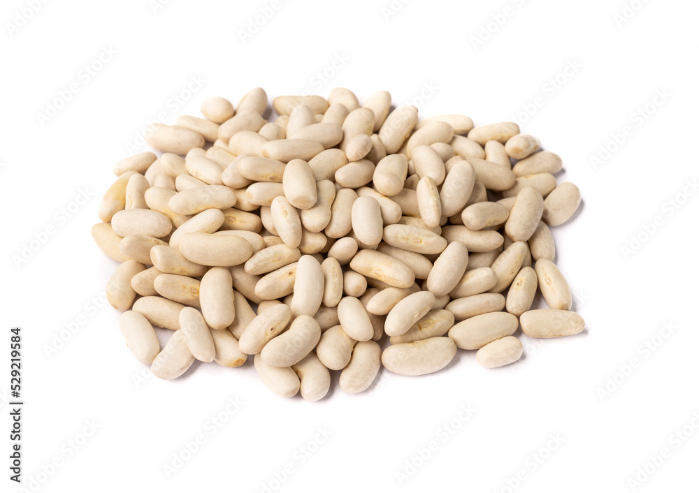 A pile of raw white beans isolated over white background