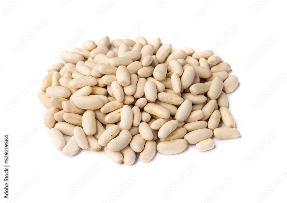 A pile of raw white beans isolated over white background A pile of raw white beans isolated over white background
