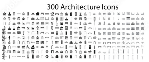 Photos 300 architectonics business icons set in flat style for any design vector illust