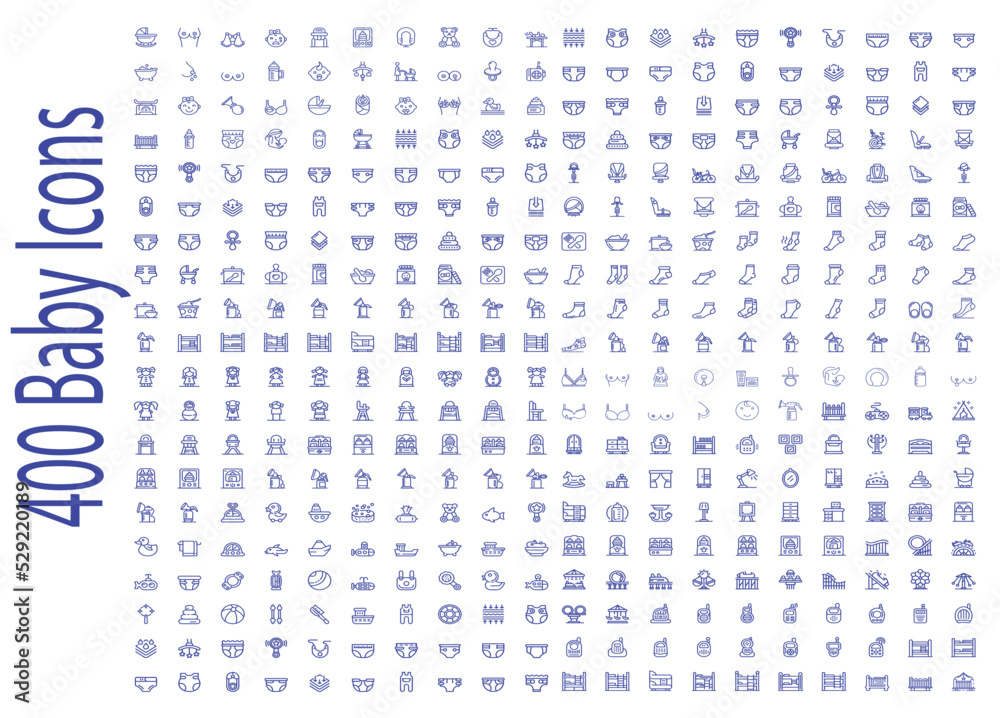 400 baby icons set. Outline illustration of 100 baby icons vector set isolated on white background 400 baby icons set. Outline illustration of 100 baby icons vector set isolated on white background