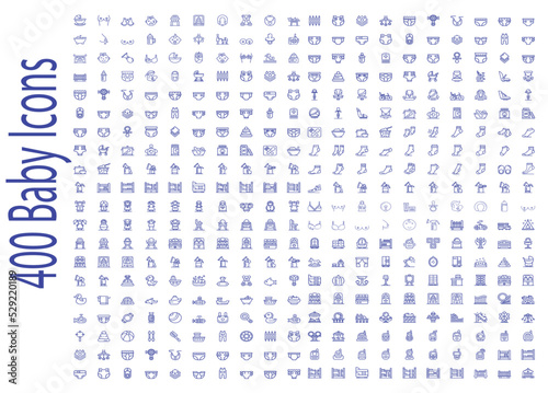 400 baby icons set. Outline illustration of 100 baby icons vector set isolated on white background