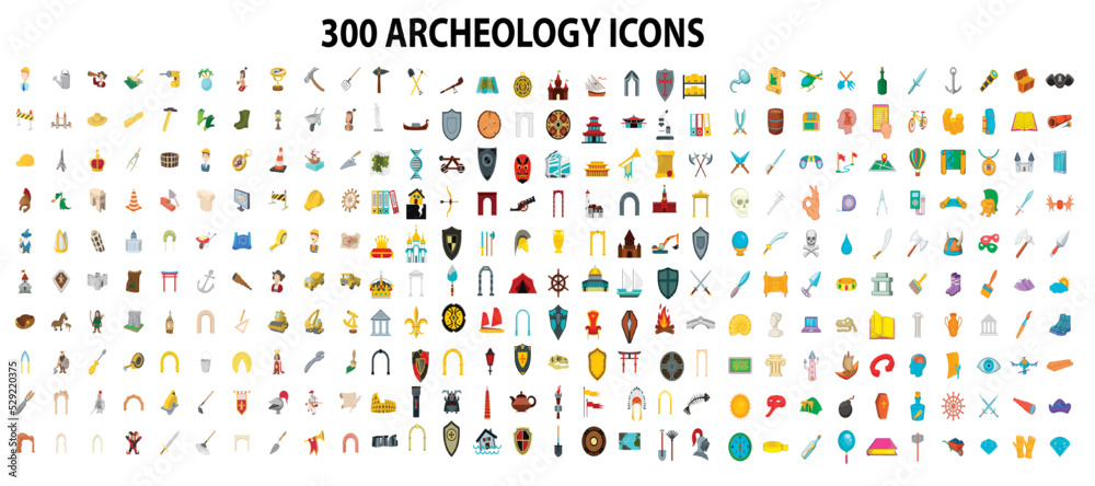 300 archaeology center icons set in flat style for any design vector illustration 300 archaeology center icons set in flat style for any design vector illustration