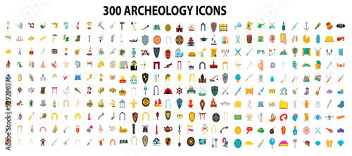300 archaeology center icons set in flat style for any design vector illustration