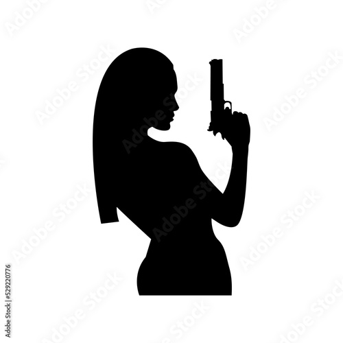 Silhouettes of woman with weapons in their hands. Vector illustration is simple.