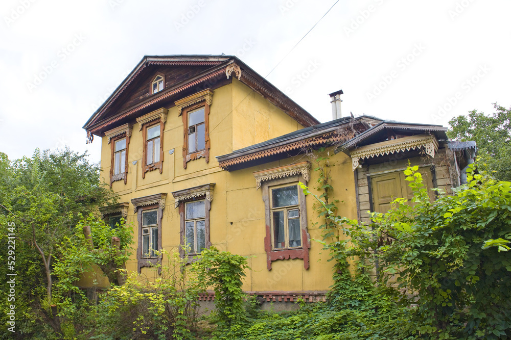 Old wooden house in downtown of Kyiv, Ukraine