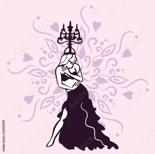 Beautiful woman dancing belly dance.  Shamadan, dancer with candles. Belly dance studio logo. Isolated and editable background. Mystical woman danceing. 