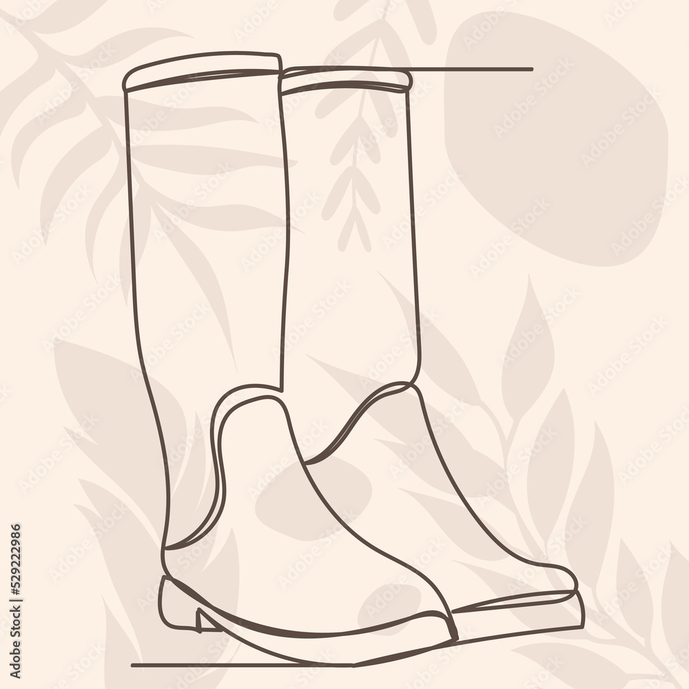 boots drawing by one continuous line, vector