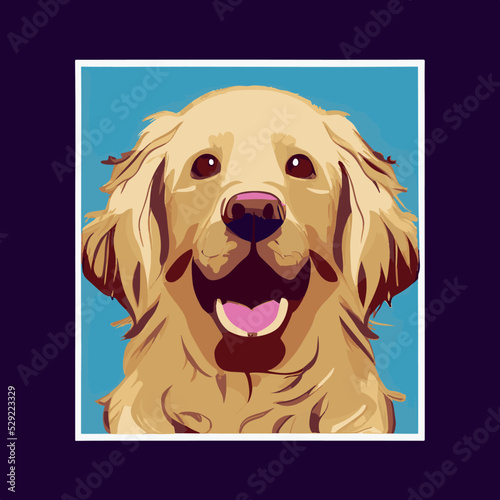 Golden retriever flat logo illustration. Graphic design. Vector dog head.