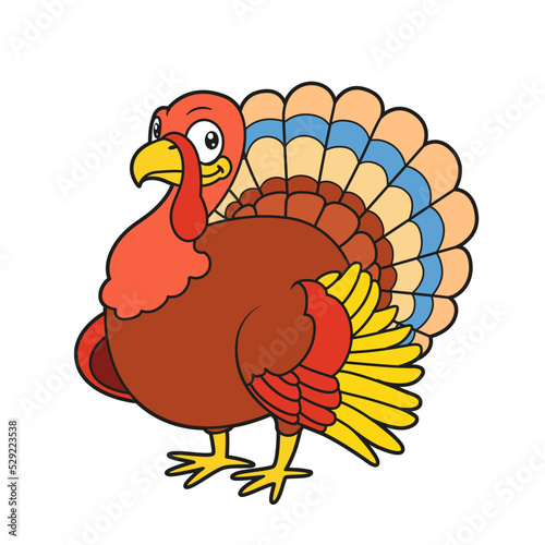 Cute cartoon turkey color variation for coloring page on a white background