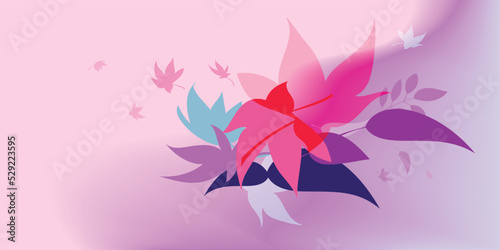 Abstract banner autumn silhouette leaves on purple background